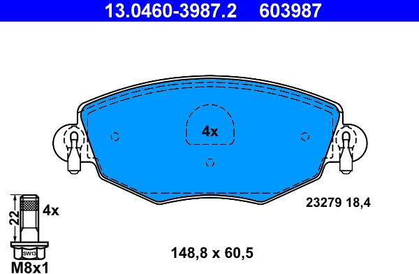 ATE 13.04603987.2 - Kit pastiglie freno, Freno a disco www.autoricambit.com