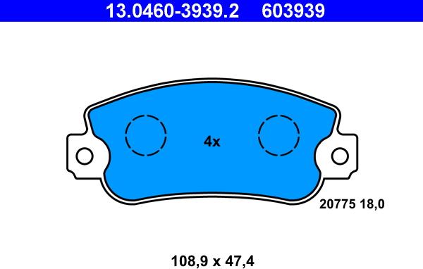 ATE 13.04603939.2 - Kit pastiglie freno, Freno a disco www.autoricambit.com