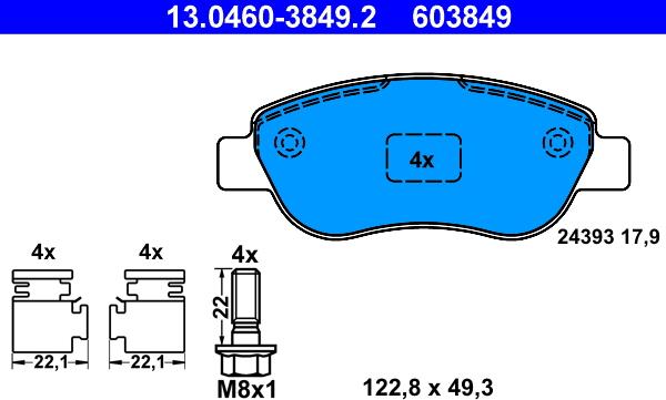 ATE 13.0460-3849.2 - Kit pastiglie freno, Freno a disco www.autoricambit.com