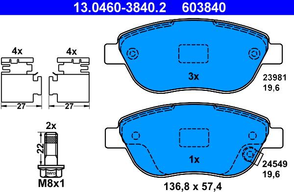 ATE 13.0460-3840.2 - Kit pastiglie freno, Freno a disco www.autoricambit.com