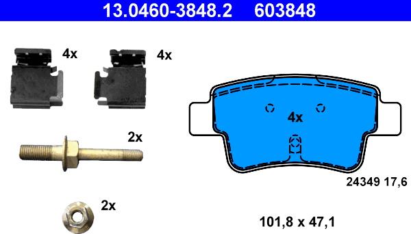 ATE 13.0460-3848.2 - Kit pastiglie freno, Freno a disco www.autoricambit.com