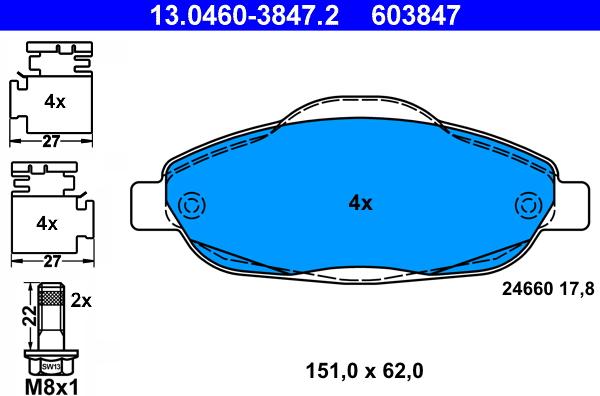 ATE 13.0460-3847.2 - Kit pastiglie freno, Freno a disco www.autoricambit.com