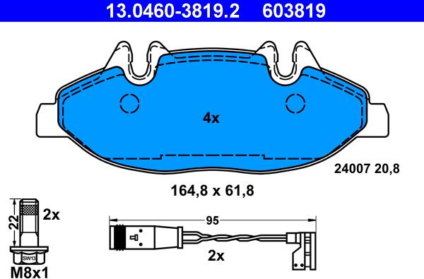 ATE 13.0460-3819.2 - Kit pastiglie freno, Freno a disco www.autoricambit.com