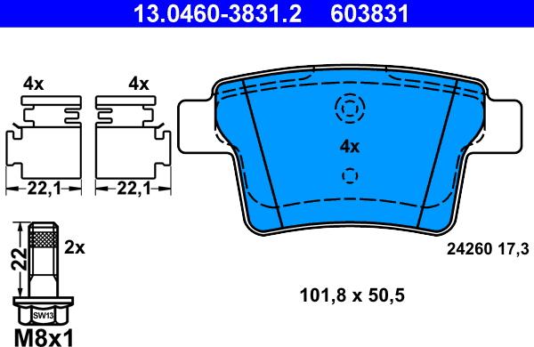 ATE 13.04603831.2 - Kit pastiglie freno, Freno a disco www.autoricambit.com