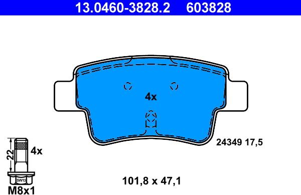 ATE 13.0460-3828.2 - Kit pastiglie freno, Freno a disco www.autoricambit.com