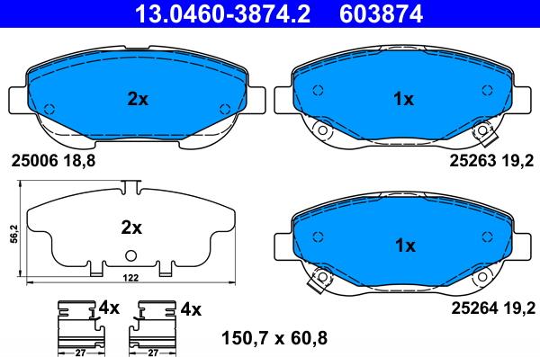 ATE 13.04603874.2 - Kit pastiglie freno, Freno a disco www.autoricambit.com