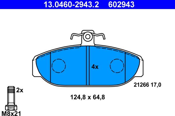 ATE 13.0460-2943.2 - Kit pastiglie freno, Freno a disco www.autoricambit.com