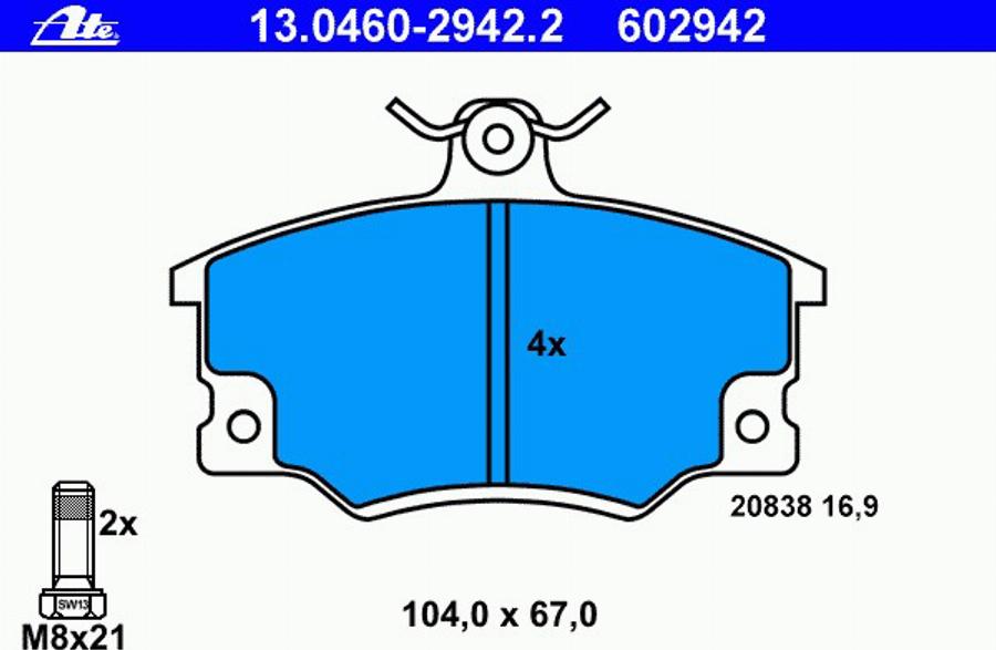 ATE 13.0460-2942.2 - Kit pastiglie freno, Freno a disco www.autoricambit.com