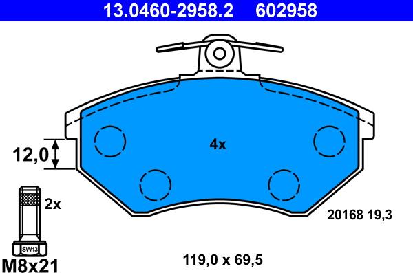 ATE 13.0460-2958.2 - Kit pastiglie freno, Freno a disco www.autoricambit.com