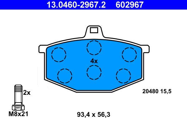 ATE 13.0460-2967.2 - Kit pastiglie freno, Freno a disco www.autoricambit.com