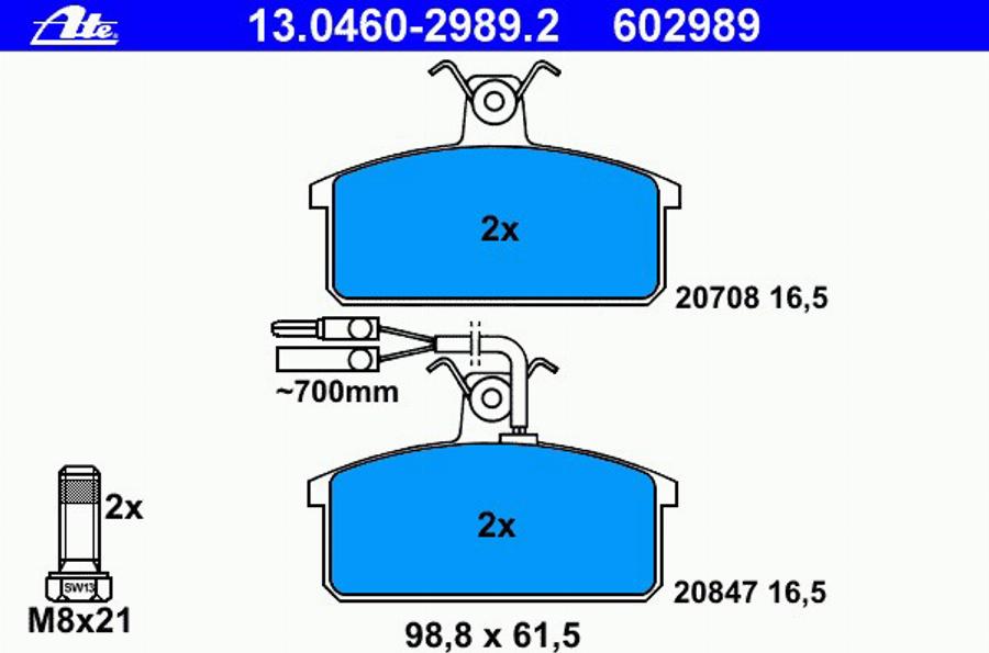 ATE 13.0460-2989.2 - Kit pastiglie freno, Freno a disco www.autoricambit.com