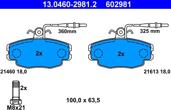 ATE 13.0460-2981.2 - Kit pastiglie freno, Freno a disco www.autoricambit.com