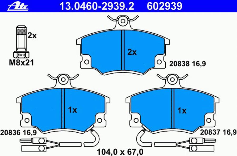 ATE 13.0460-2939.2 - Kit pastiglie freno, Freno a disco www.autoricambit.com