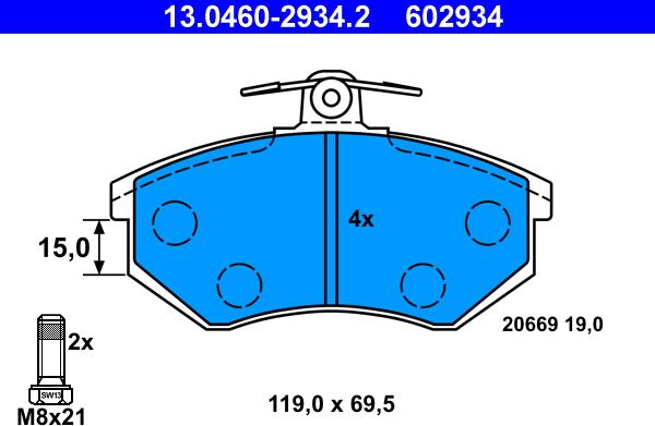 ATE 13.0460-2934.2 - Kit pastiglie freno, Freno a disco www.autoricambit.com