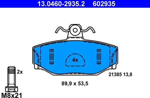 ATE 13.0460-2935.2 - Kit pastiglie freno, Freno a disco www.autoricambit.com