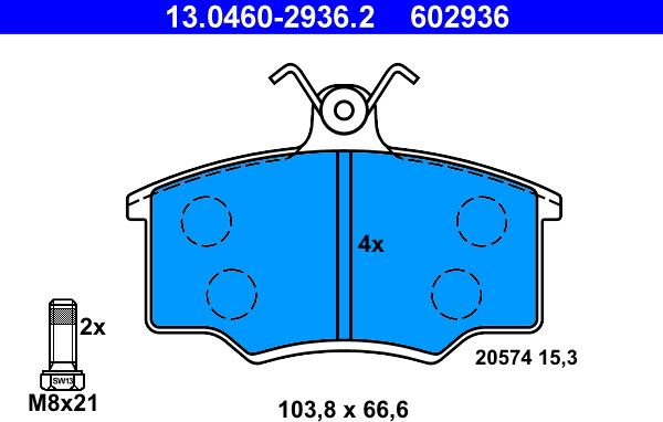 ATE 13.0460-2936.2 - Kit pastiglie freno, Freno a disco www.autoricambit.com