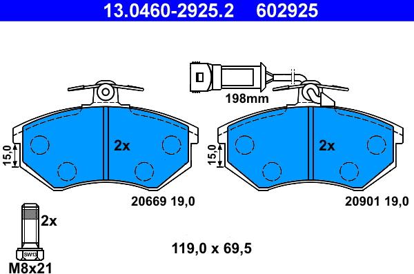 ATE 13.0460-2925.2 - Kit pastiglie freno, Freno a disco www.autoricambit.com