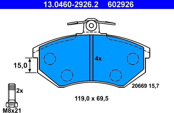 ATE 13.0460-2926.2 - Kit pastiglie freno, Freno a disco www.autoricambit.com