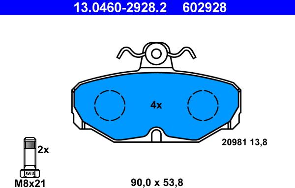 ATE 13.0460-2928.2 - Kit pastiglie freno, Freno a disco www.autoricambit.com