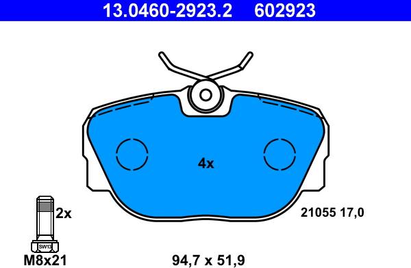 ATE 13.04602923.2 - Kit pastiglie freno, Freno a disco www.autoricambit.com