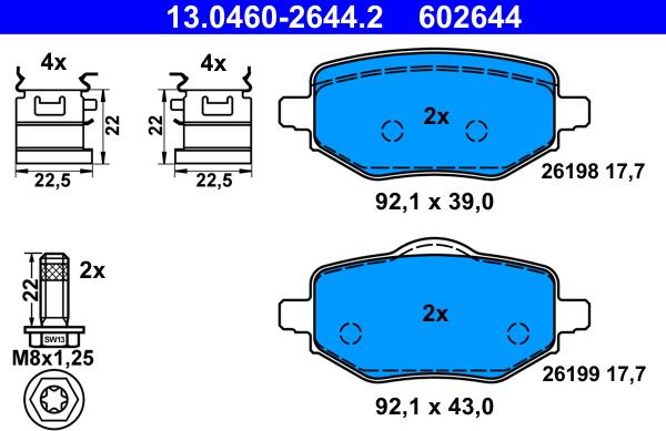 ATE 13.0460-2644.2 - Kit pastiglie freno, Freno a disco www.autoricambit.com