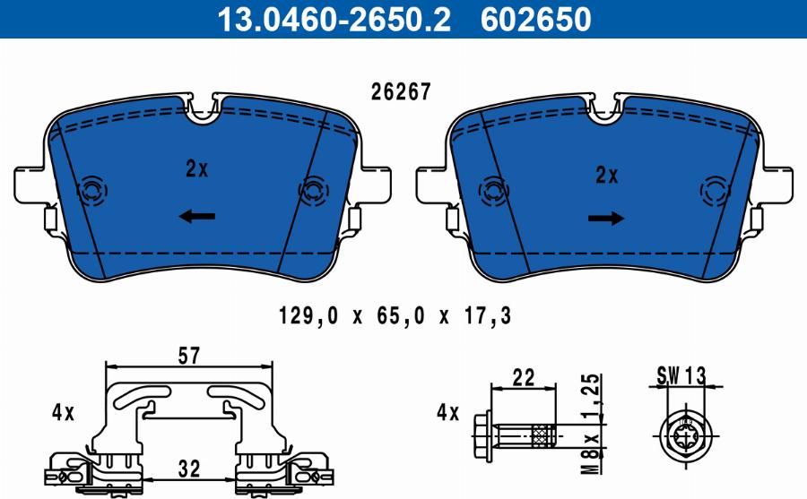 ATE 13.0460-2650.2 - Kit pastiglie freno, Freno a disco www.autoricambit.com