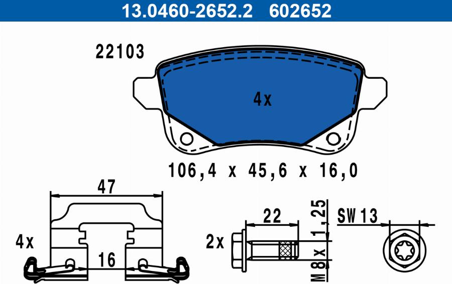 ATE 13.0460-2652.2 - Kit pastiglie freno, Freno a disco www.autoricambit.com