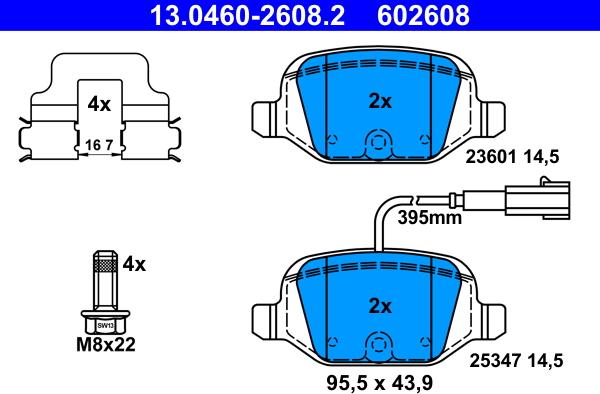 ATE 13.0460-2608.2 - Kit pastiglie freno, Freno a disco www.autoricambit.com