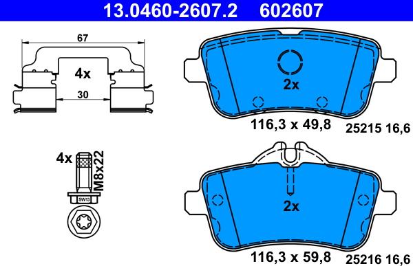 ATE 13.0460-2607.2 - Kit pastiglie freno, Freno a disco www.autoricambit.com