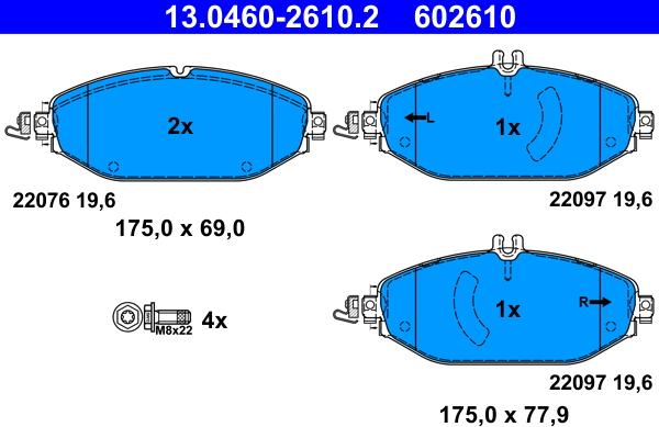 ATE 13.0460-2610.2 - Kit pastiglie freno, Freno a disco www.autoricambit.com