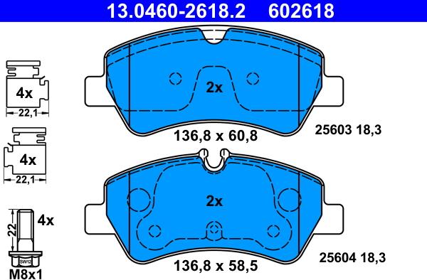 ATE 13.0460-2618.2 - Kit pastiglie freno, Freno a disco www.autoricambit.com