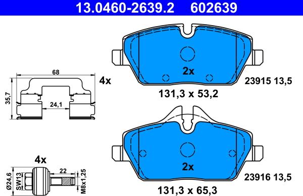 ATE 13.0460-2639.2 - Kit pastiglie freno, Freno a disco www.autoricambit.com