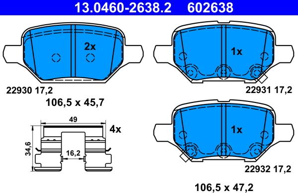 ATE 13.0460-2638.2 - Kit pastiglie freno, Freno a disco www.autoricambit.com