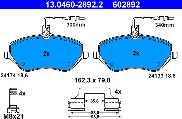 ATE 13.0460-2892.2 - Kit pastiglie freno, Freno a disco www.autoricambit.com