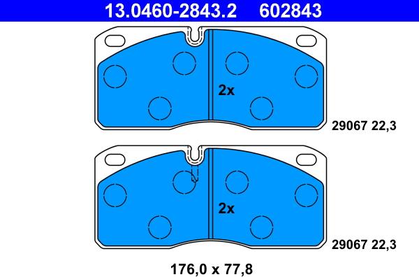 ATE 13.0460-2843.2 - Kit pastiglie freno, Freno a disco www.autoricambit.com