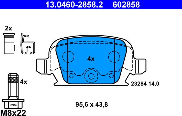 ATE 13.0460-2858.2 - Kit pastiglie freno, Freno a disco www.autoricambit.com