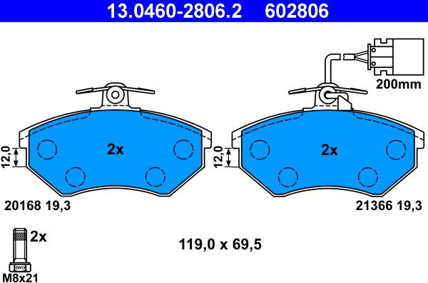 ATE 13.0460-2806.2 - Kit pastiglie freno, Freno a disco www.autoricambit.com