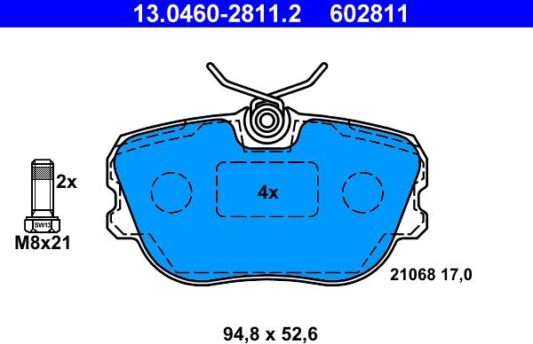 ATE 13.0460-2811.2 - Kit pastiglie freno, Freno a disco www.autoricambit.com