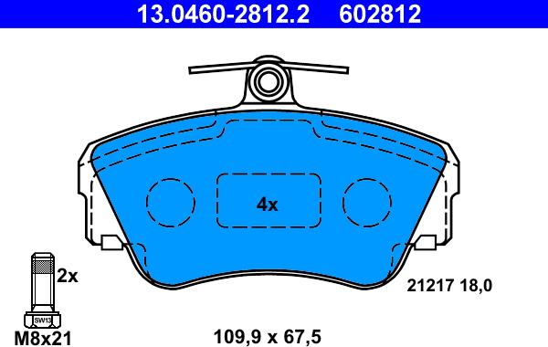 ATE 13.0460-2812.2 - Kit pastiglie freno, Freno a disco www.autoricambit.com