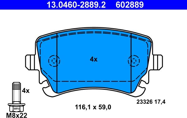 ATE 13.0460-2889.2 - Kit pastiglie freno, Freno a disco www.autoricambit.com