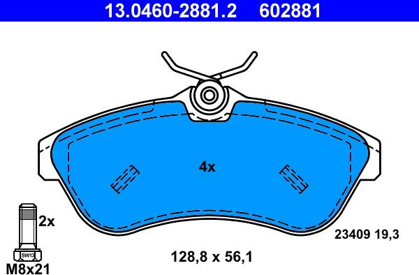 ATE 13.0460-2881.2 - Kit pastiglie freno, Freno a disco www.autoricambit.com