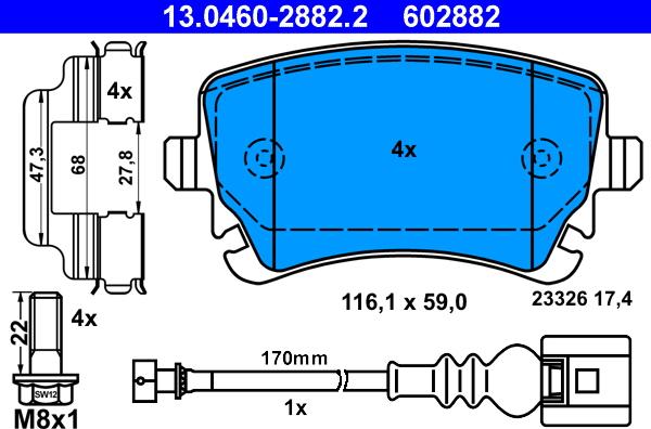 ATE 13.0460-2882.2 - Kit pastiglie freno, Freno a disco www.autoricambit.com