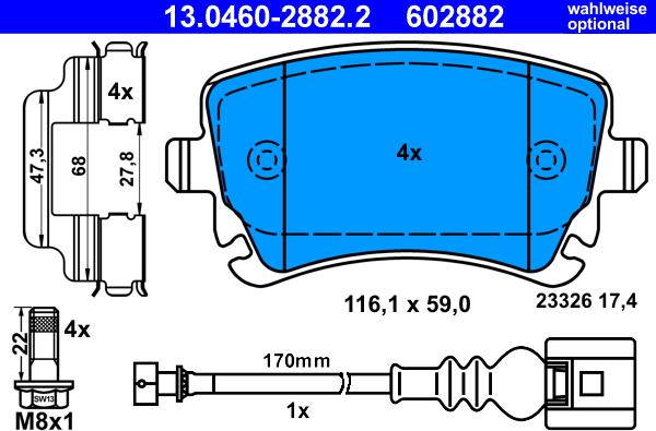 ATE 13.0460-2882.2 - Kit pastiglie freno, Freno a disco www.autoricambit.com