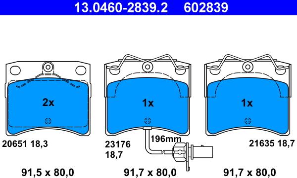 ATE 13.04602839.2 - Kit pastiglie freno, Freno a disco www.autoricambit.com