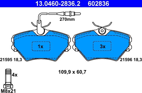 ATE 13.04602836.2 - Kit pastiglie freno, Freno a disco www.autoricambit.com