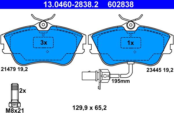 ATE 13.0460-2838.2 - Kit pastiglie freno, Freno a disco www.autoricambit.com