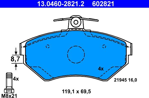 ATE 13.0460-2821.2 - Kit pastiglie freno, Freno a disco www.autoricambit.com