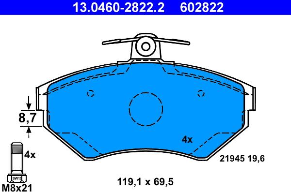 ATE 13.0460-2822.2 - Kit pastiglie freno, Freno a disco www.autoricambit.com