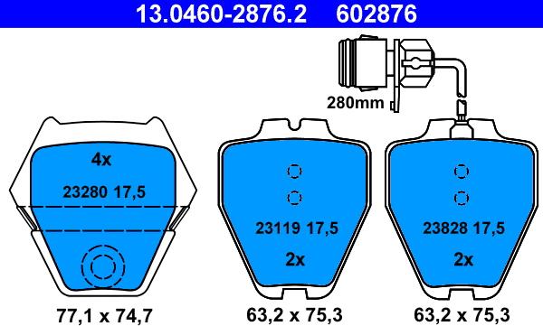 ATE 13.0460-2876.2 - Kit pastiglie freno, Freno a disco www.autoricambit.com