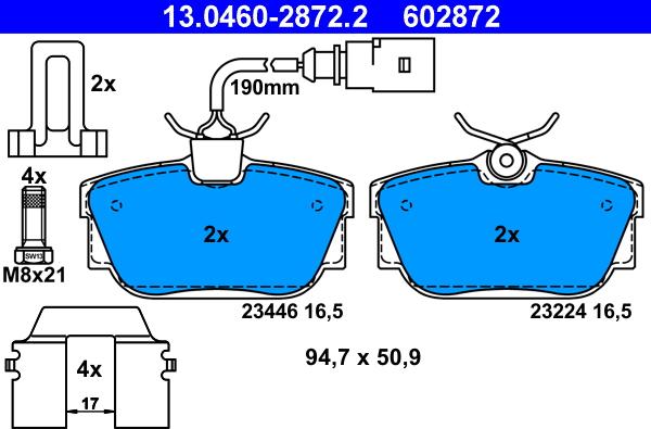 ATE 13.0460-2872.2 - Kit pastiglie freno, Freno a disco www.autoricambit.com